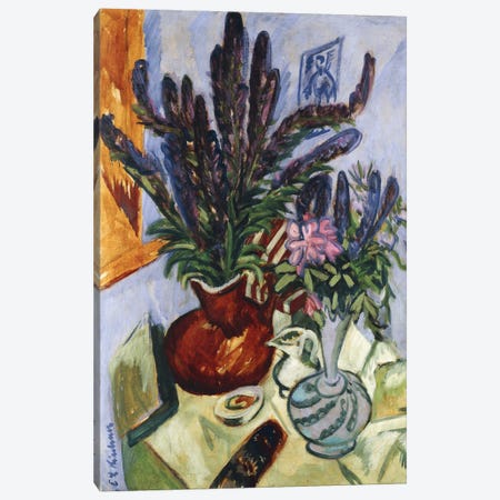 Still Life with a Vase of Flowers (Stilleben Mit Blumenvasen), 1912  Canvas Print #BMN5748} by Ernst Ludwig Kirchner Canvas Wall Art