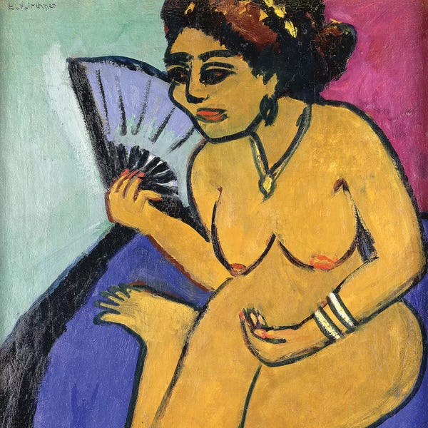 Ernst Ludwig Kirchner: Seated Nude with Fan (Sitzender Akt Mit Facher), 1910-11  by Ernst Ludwig Kirchner