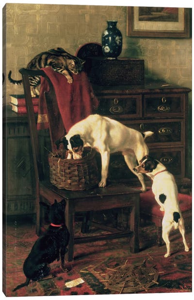 A Discreet Inquiry: Don't Disturb me at the Royal Academy, 1896 Canvas Art Print - Jack Russell Terriers
