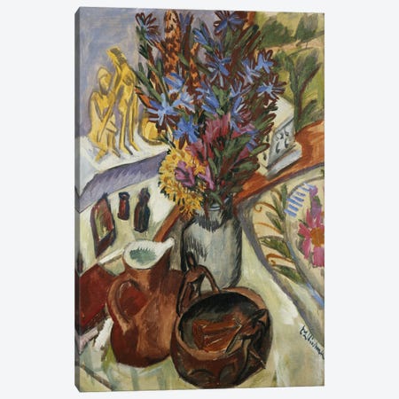 Still Life with Jug and African Bowl (Stilleben mit Krug und Afrikanischer Schale), 1912  Canvas Print #BMN5768} by Ernst Ludwig Kirchner Canvas Wall Art