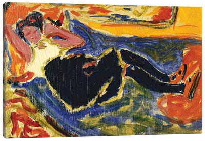 Woman with Black Stockings (Frau mit Schwarzen Strumpfen) Canvas Art Print - Ernst Ludwig Kirchner