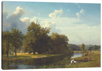 A river landscape, Westphalia, 1855  Canvas Art Print - Albert Bierstadt