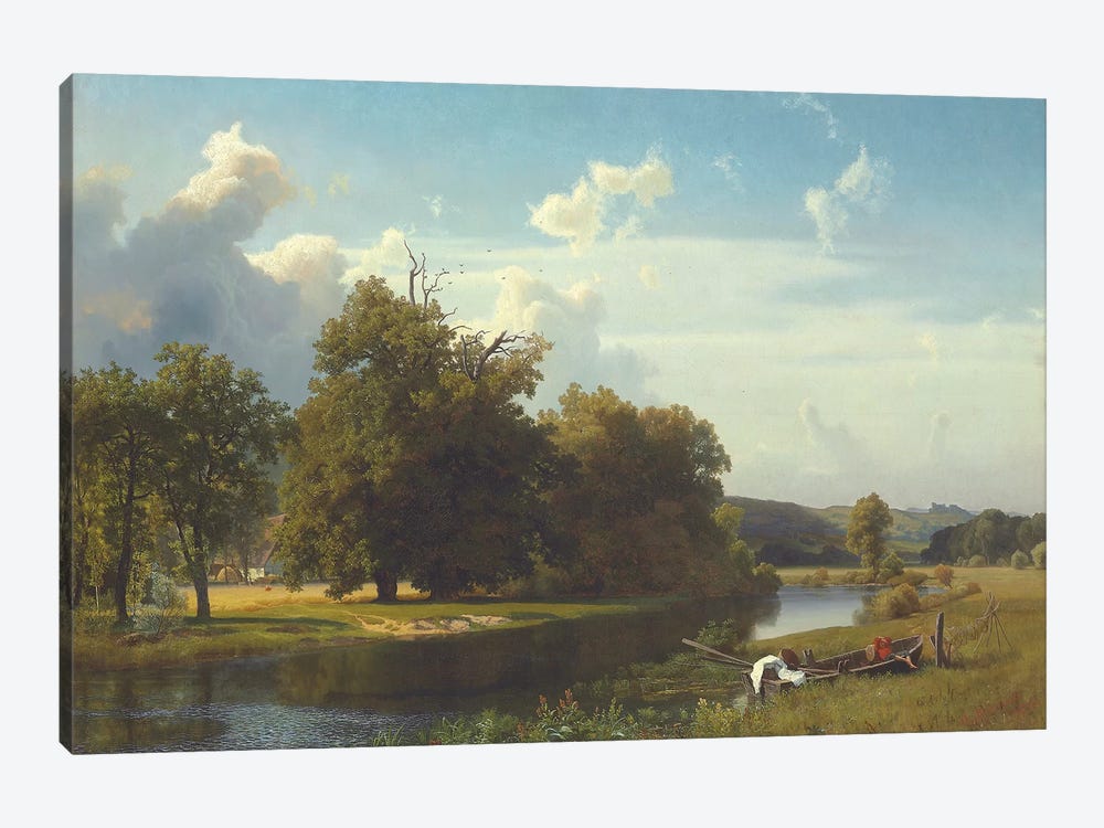 A river landscape, Westphalia, 1855  by Albert Bierstadt 1-piece Canvas Print
