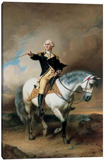 Portrait of George Washington Taking The Salute At Trenton  Canvas Art Print - Farm Animal Art