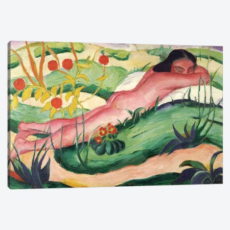 Nude Lying in the Flowers, 1910  Canvas Print #BMN5830} by Franz Marc Canvas Art