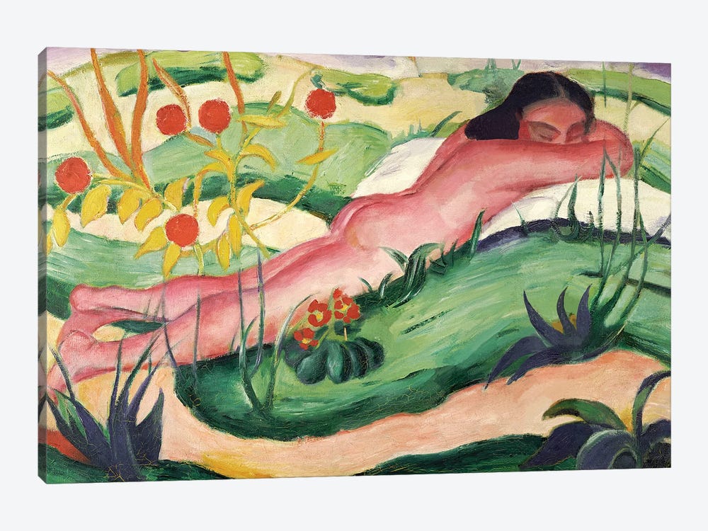 Nude Lying in the Flowers, 1910  by Franz Marc 1-piece Canvas Art Print