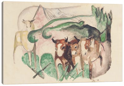 Animals in a landscape  Canvas Art Print - Franz Marc