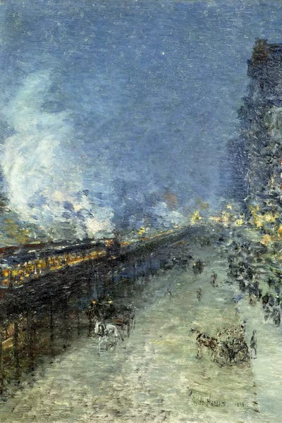 Railroads: Sixth Avenue El - Nocturne (The El, New York), 1894  by Childe Hassam