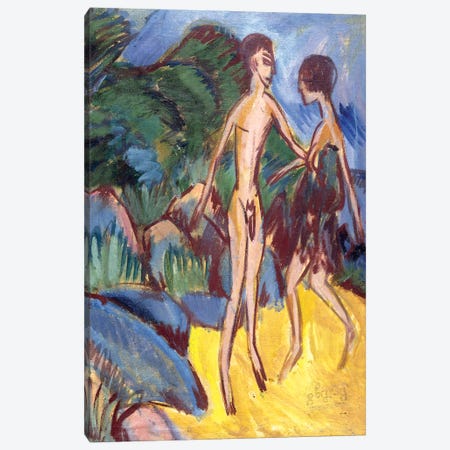 Youth and Naked Girl on Beach; Nackter Jungling und Madchen am Strand, 1913  Canvas Print #BMN5876} by Ernst Ludwig Kirchner Canvas Art Print