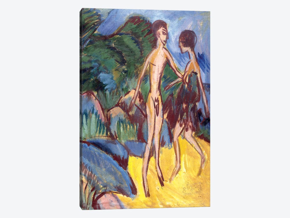 Youth and Naked Girl on Beach; Nackter Jungling und Madchen am Strand, 1913  by Ernst Ludwig Kirchner 1-piece Canvas Art Print