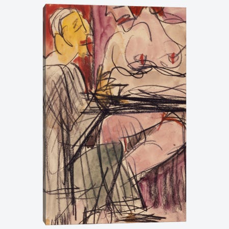 Female Nude and Man sitting at a Table; Weiblicher Akt und Mann an einem Tisch sitzend,  Canvas Print #BMN5879} by Ernst Ludwig Kirchner Canvas Wall Art