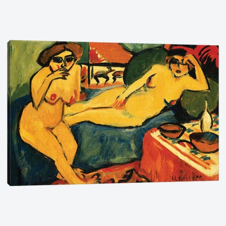 Two Nudes on a Blue Sofa; Zwei Akte auf Blauem Sofa, c.1910-1920  Canvas Print #BMN5908} by Ernst Ludwig Kirchner Canvas Wall Art