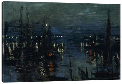 The Port of Le Havre, Night Effect (Le Port de Havre, effet du Nuit), 1873  Canvas Art Print - All Things Monet