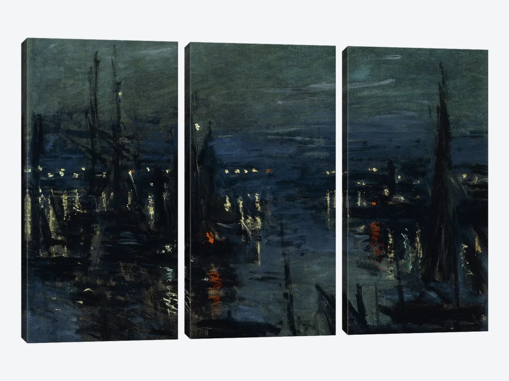The Port of Le Havre, Night Effect (Le Port de Havre, effet du Nuit), 1873  by Claude Monet 3-piece Canvas Art