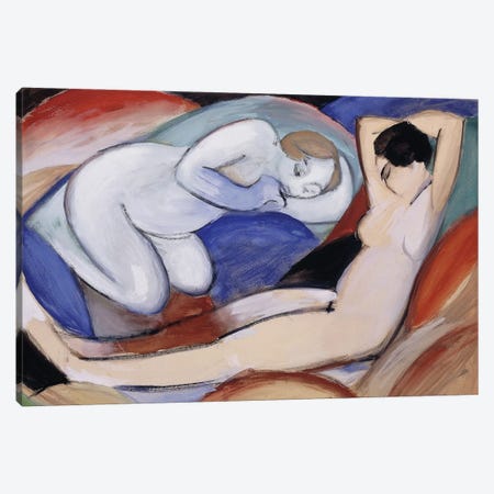 Two Reclining Nudes; Zwei liegende Akte, 1912  Canvas Print #BMN5929} by Franz Marc Canvas Art