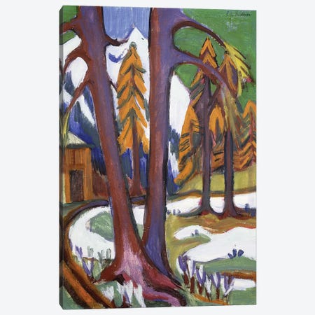 Mountain-Early Spring with Larchen; Berg-Vorfruhling mit Larchen, c.1921-1923  Canvas Print #BMN5940} by Ernst Ludwig Kirchner Canvas Artwork