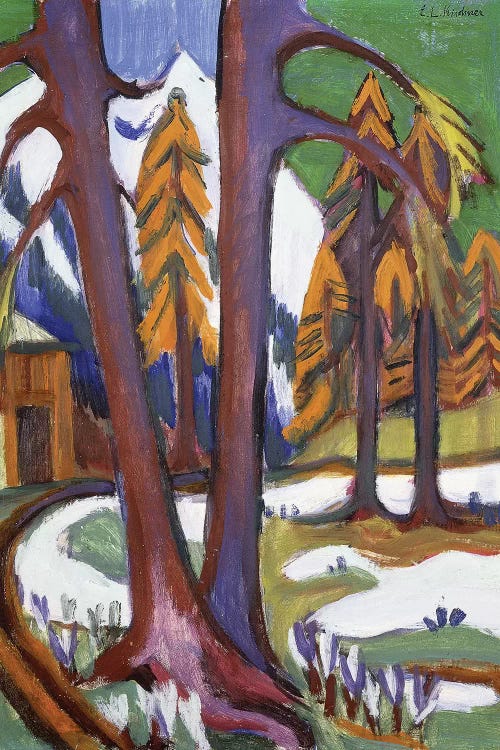 Mountain-Early Spring with Larchen; Berg-Vorfruhling mit Larchen, c.1921-1923  by Ernst Ludwig Kirchner wall art