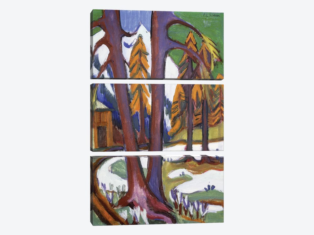 Mountain-Early Spring with Larchen; Berg-Vorfruhling mit Larchen, c.1921-1923  by Ernst Ludwig Kirchner 3-piece Canvas Art Print