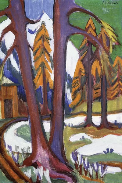 Ernst Ludwig Kirchner: Mountain-Early Spring with Larchen; Berg-Vorfruhling mit Larchen, c.1921-1923  by Ernst Ludwig Kirchner
