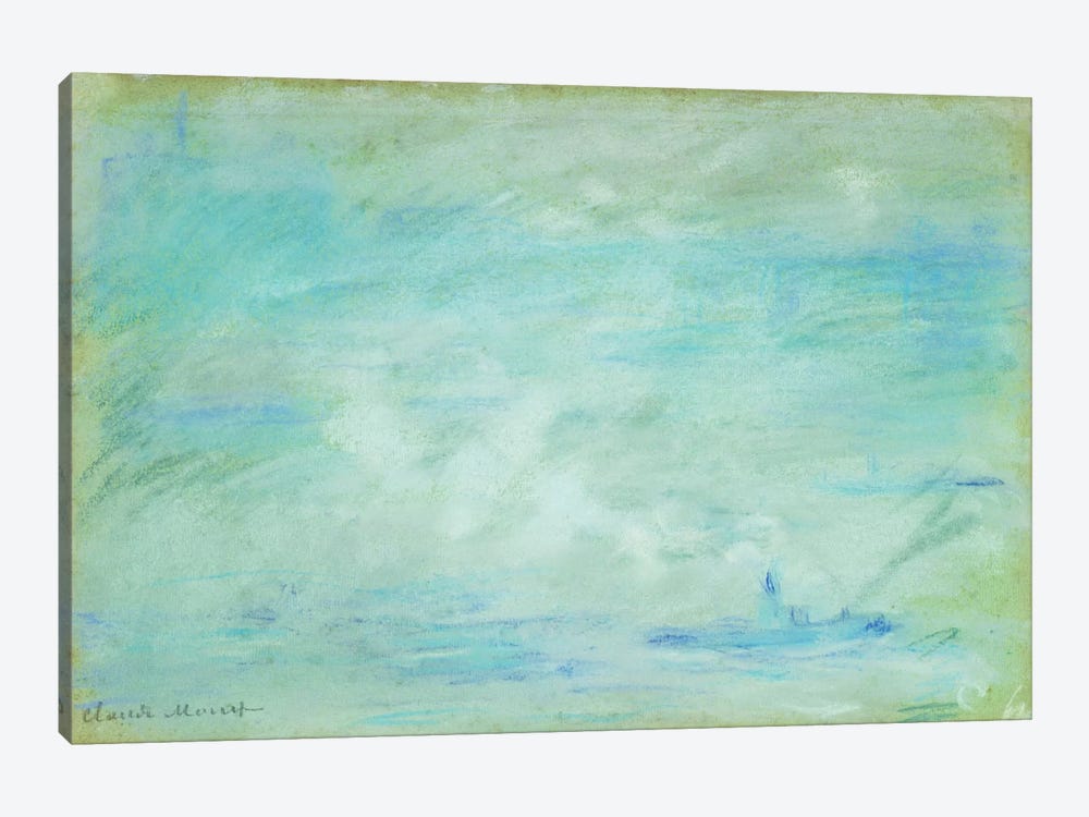 Boat on the Thames, haze effect; Bateau sur la Tamise, effet de brume, 1901  by Claude Monet 1-piece Canvas Wall Art