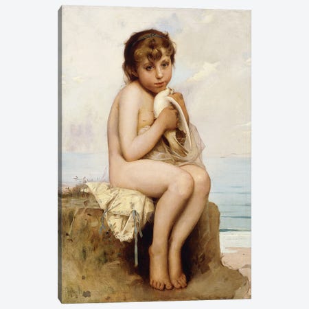 Nude Child with Dove,  Canvas Print #BMN5948} by Leon Bazile Perrault Canvas Artwork