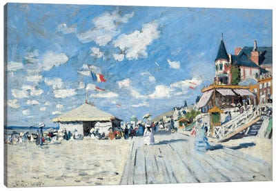 On the Beach at Trouville, 1870  Canvas Art Print - Places