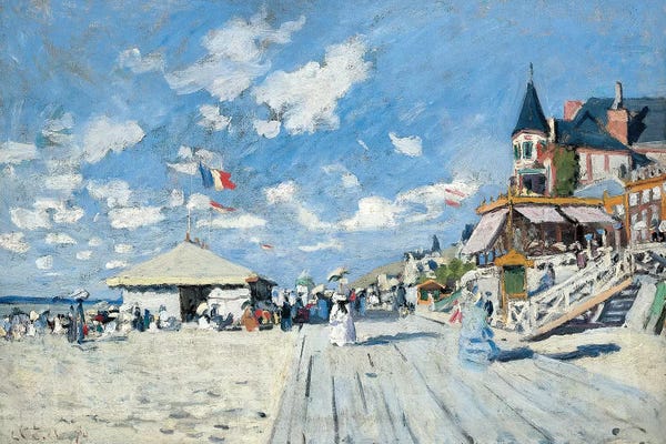 Large Scenic & Landscape Art - Canvas Prints: On the Beach at Trouville, 1870  by Claude Monet