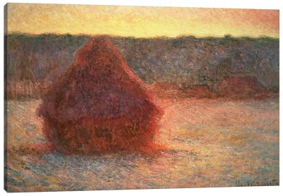 Haystacks at Sunset, Frosty Weather, 1891 Canvas Art Print - Claude Monet