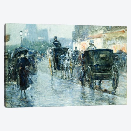 Horse Drawn Cabs at Evening, New York,  Canvas Print #BMN5988} by Childe Hassam Canvas Art