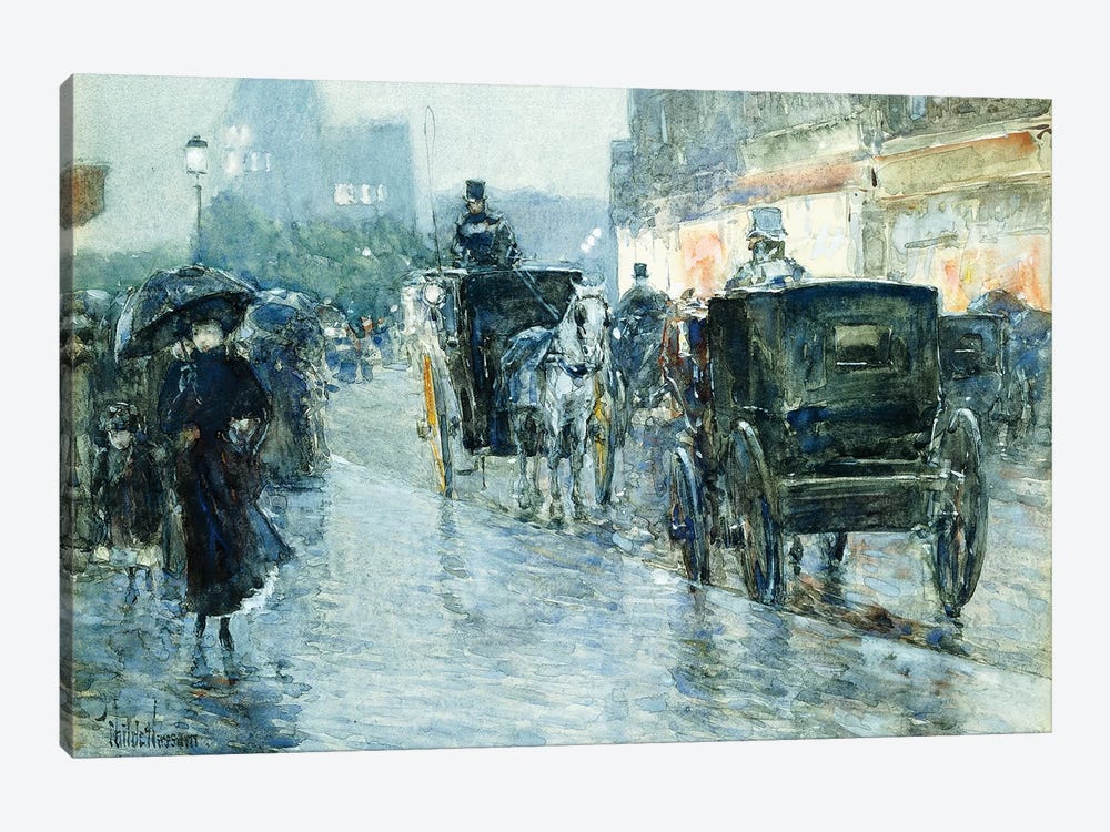 Horse Drawn Cabs at Evening, New York,  1-piece Canvas Art Print