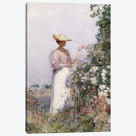 Lady in Flower Garden,  Canvas Print #BMN5993} by Childe Hassam Canvas Art Print