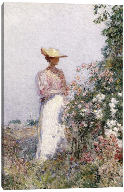 Lady in Flower Garden,  Canvas Art Print - Childe Hassam