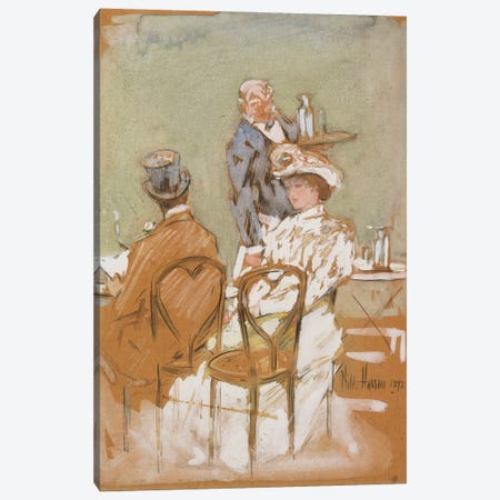 Outside the Cafe on the Grand Boulevard, 1898  Canvas Print #BMN6012} by Childe Hassam Canvas Artwork