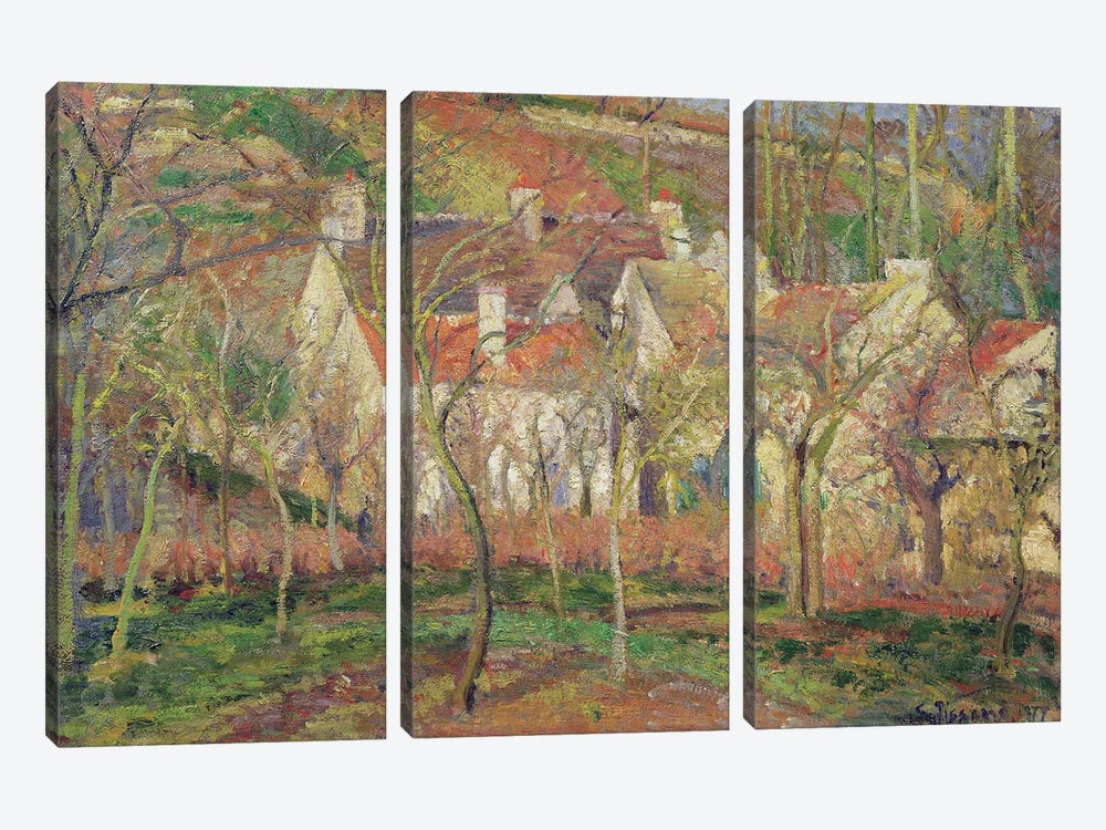 The Red Roofs, or Corner of a Village, Winter, 1877  by Camille Pissarro 3-piece Canvas Art Print