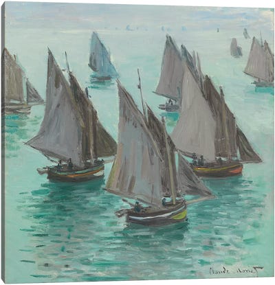 Fishing Boats, Calm Sea, 1868  Canvas Art Print - Seascape Art