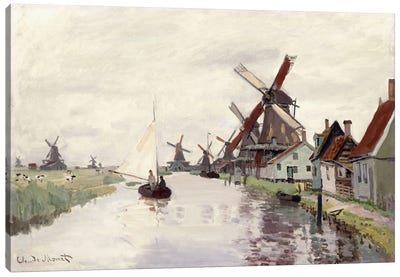 Windmill in Holland, 1871  Canvas Art Print - River, Creek & Stream Art