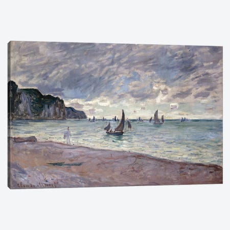 Fishing Boats in front of the Beach and Cliffs of Pourville, 1882  Canvas Print #BMN6043} by Claude Monet Canvas Print