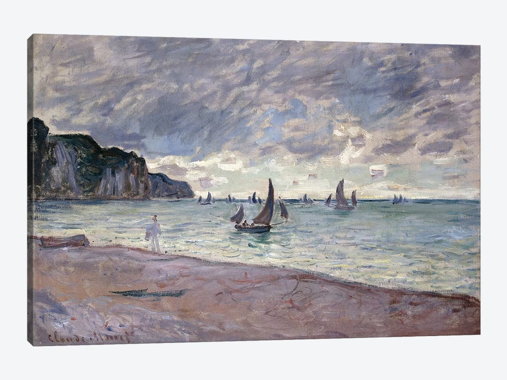 Fishing Boats in front of the Beach and Cliffs of Pourville, 1882  by Claude Monet 1-piece Canvas Wall Art