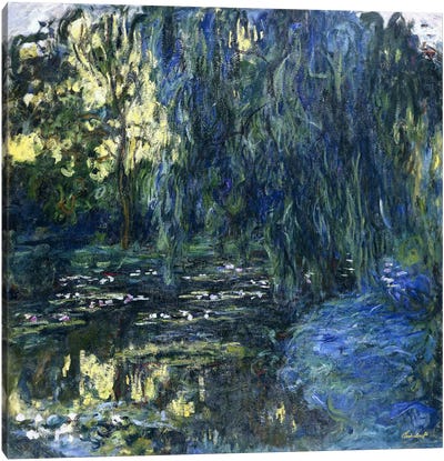 View of the Lilypond with Willow, c.1917-1919  Canvas Art Print - All Things Monet
