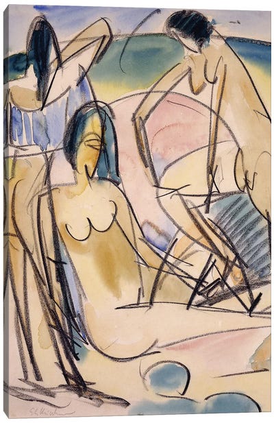 Bathers on the Shore, Fehmarn,  Canvas Art Print - Ernst Ludwig Kirchner