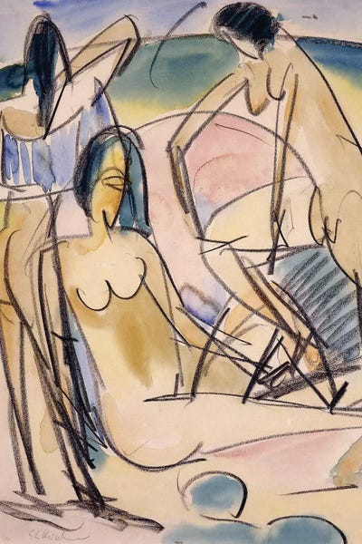 Ernst Ludwig Kirchner: Bathers on the Shore, Fehmarn,  by Ernst Ludwig Kirchner