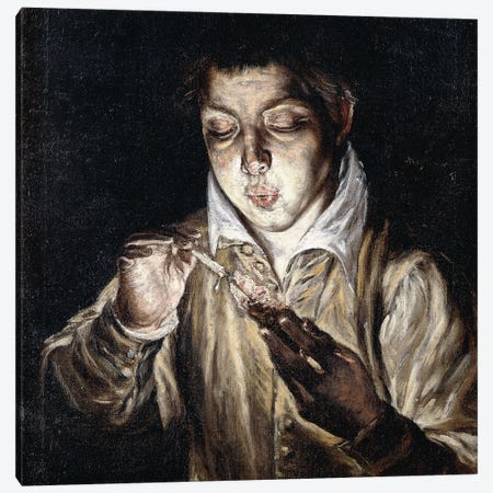 A Boy Lighting A Candle (Private Collection) Canvas Print #BMN6099} by El Greco Canvas Artwork