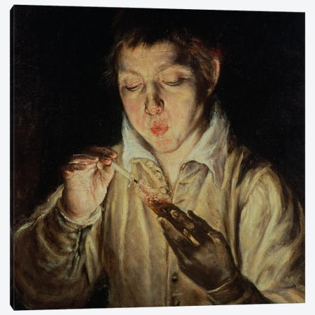 A Child Blowing On An Ember, c.1570-c.1574 (Museo di Capodimonte) Canvas Print #BMN6101} by El Greco Canvas Art