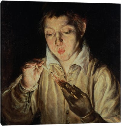 A Child Blowing On An Ember, c.1570-c.1574 (Museo di Capodimonte) Canvas Art Print - El Greco