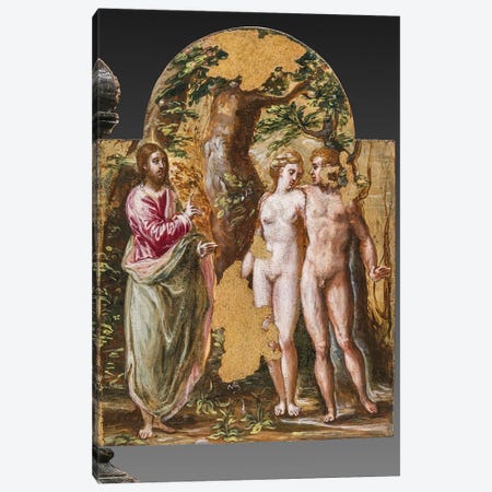 Adam And Eve Facing The Eternal Father, (Back Side Of Left Panel From El Greco's Portable Altar) Canvas Print #BMN6103} by El Greco Canvas Artwork