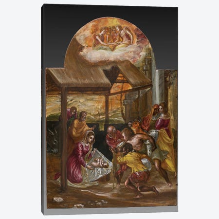 Adoration Of The Shepherds (Front Side Of Left Panel From El Greco's Portable Altar) Canvas Print #BMN6104} by El Greco Canvas Art Print