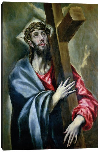 Christ Clasping The Cross, 1600-10 Canvas Art Print - El Greco