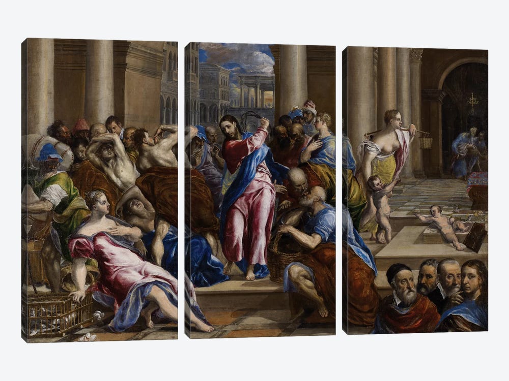 Christ Driving The Money Changers From The Temple, c.1570 by El Greco 3-piece Canvas Print