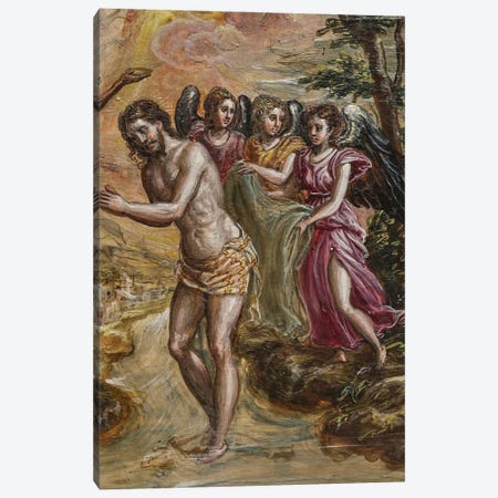 Detail Of Christ And Angels, The Baptism Of Christ (Front Side Of Right Panel From El Greco's Portable Altar) Canvas Print #BMN6123} by El Greco Canvas Wall Art