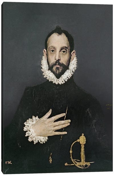 Gentleman With His Hand On His Chest, c.1580 Canvas Art Print - El Greco